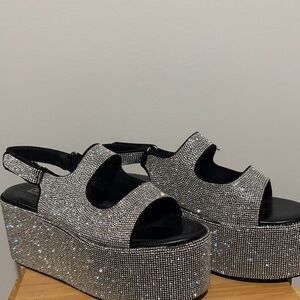 Cape Robbin Glittering Silver Platform Heels